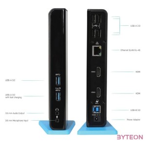 i-tec U3DUALHDMIDOCK dokkoló állomás és port replikátor Vezetékes USB 3.2 Gen 1 (3.1 Gen 1) Type-A Fekete