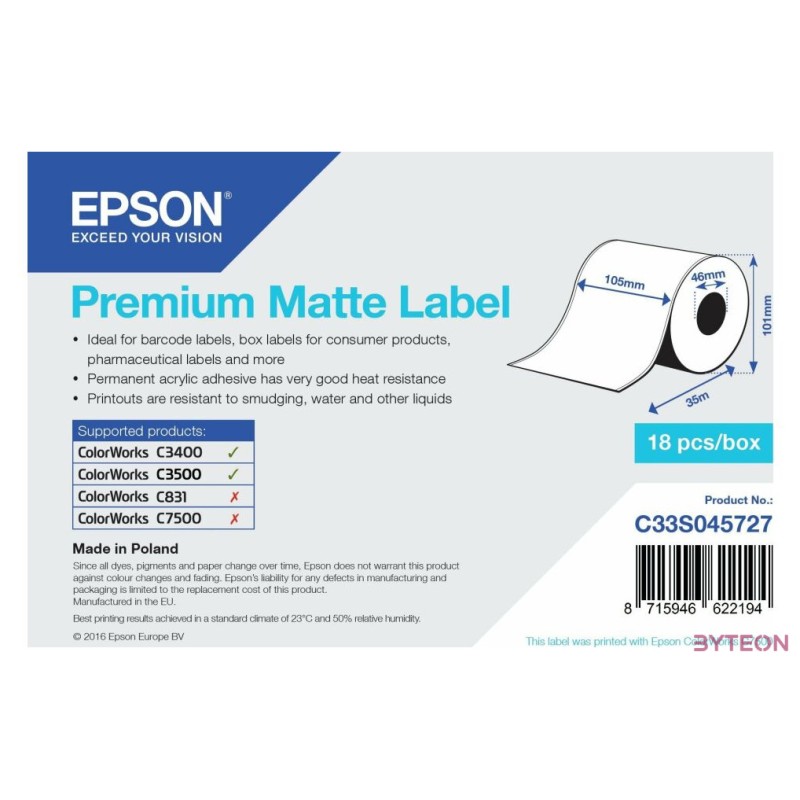Epson C33S045727 nyomtató címke Fehér Öntapadós nyomtatócimke