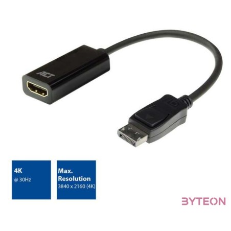 ACT AC7555 video átalakító kábel 0,15 M DisplayPort HDMI A-típus (Standard) Fekete