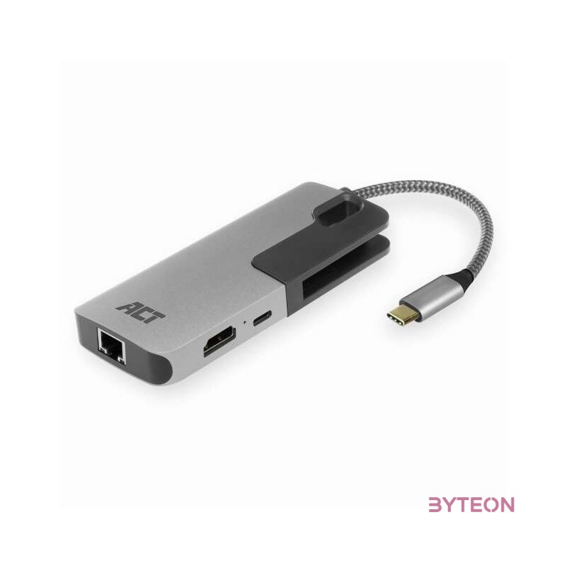 ACT AC7042 dokkoló állomás és port replikátor Vezetékes USB 3.2 Gen 1 (3.1 Gen 1) Type-C Fekete, Szürke