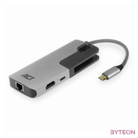ACT AC7042 dokkoló állomás és port replikátor Vezetékes USB 3.2 Gen 1 (3.1 Gen 1) Type-C Fekete, Szürke