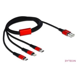 DeLOCK 85892 USB kábel 1 M USB 2.0 USB A USB C,Micro-USB B,Lightning Fekete, Vörös