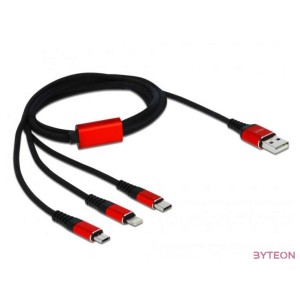DeLOCK 85892 USB kábel 1 M USB 2.0 USB A USB C,Micro-USB B,Lightning Fekete, Vörös