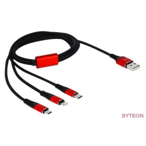 DeLOCK 85892 USB kábel 1 M USB 2.0 USB A USB C,Micro-USB B,Lightning Fekete, Vörös