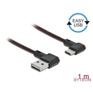 DeLOCK USB2.0-Kabel A-TypC 1m, schwarz,rot USB kábel USB A Micro-USB B Fekete