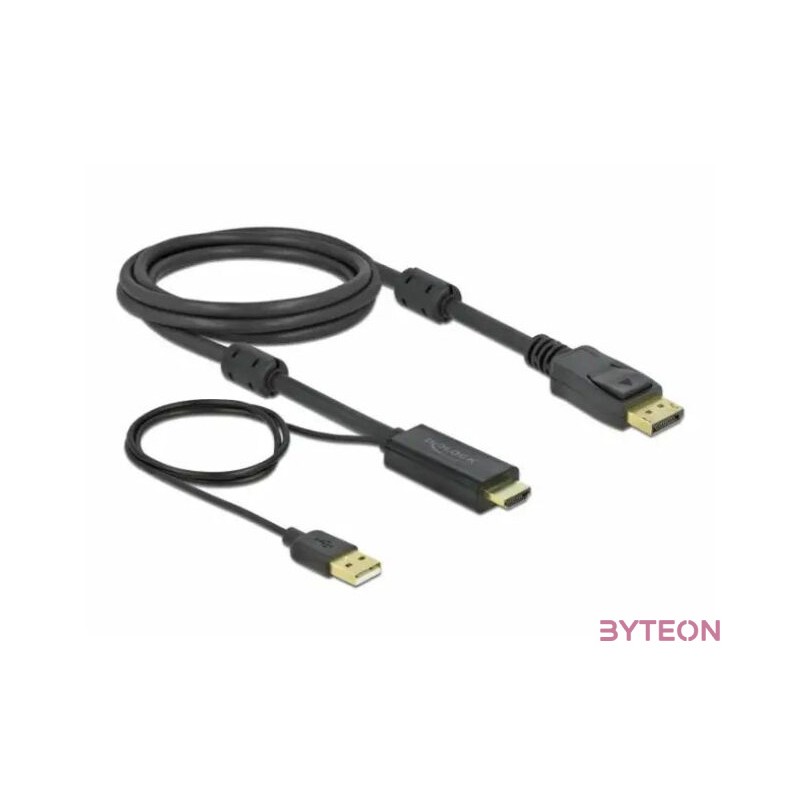 DeLOCK 85964 video átalakító kábel 2 M HDMI A-típus (Standard) DisplayPort  USB Type-A Fekete