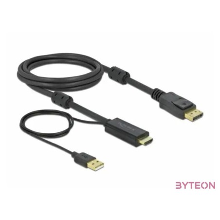 DeLOCK 85964 video átalakító kábel 2 M HDMI A-típus (Standard) DisplayPort  USB Type-A Fekete