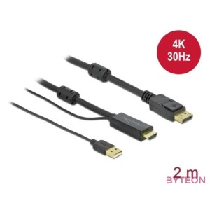 DeLOCK 85964 video átalakító kábel 2 M HDMI A-típus (Standard) DisplayPort  USB Type-A Fekete