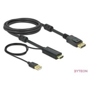 DeLOCK 85964 video átalakító kábel 2 M HDMI A-típus (Standard) DisplayPort  USB Type-A Fekete