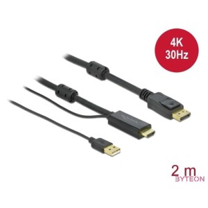 DeLOCK 85964 video átalakító kábel 2 M HDMI A-típus (Standard) DisplayPort  USB Type-A Fekete