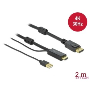 DeLOCK 85964 video átalakító kábel 2 M HDMI A-típus (Standard) DisplayPort  USB Type-A Fekete