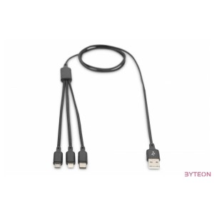 ASSMANN Electronic AK-300160-010-S USB kábel 1 M USB A USB C,Micro-USB B,Lightning Fekete