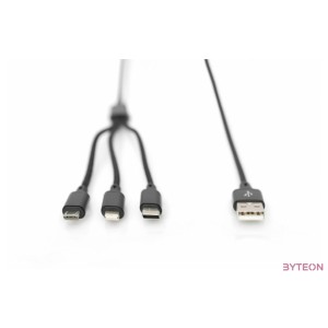 ASSMANN Electronic AK-300160-010-S USB kábel 1 M USB A USB C,Micro-USB B,Lightning Fekete