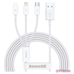 Baseus Superior USB kábel 1,5 M USB 2.0 USB A USB C.Micro USB A,Lightning Fehér