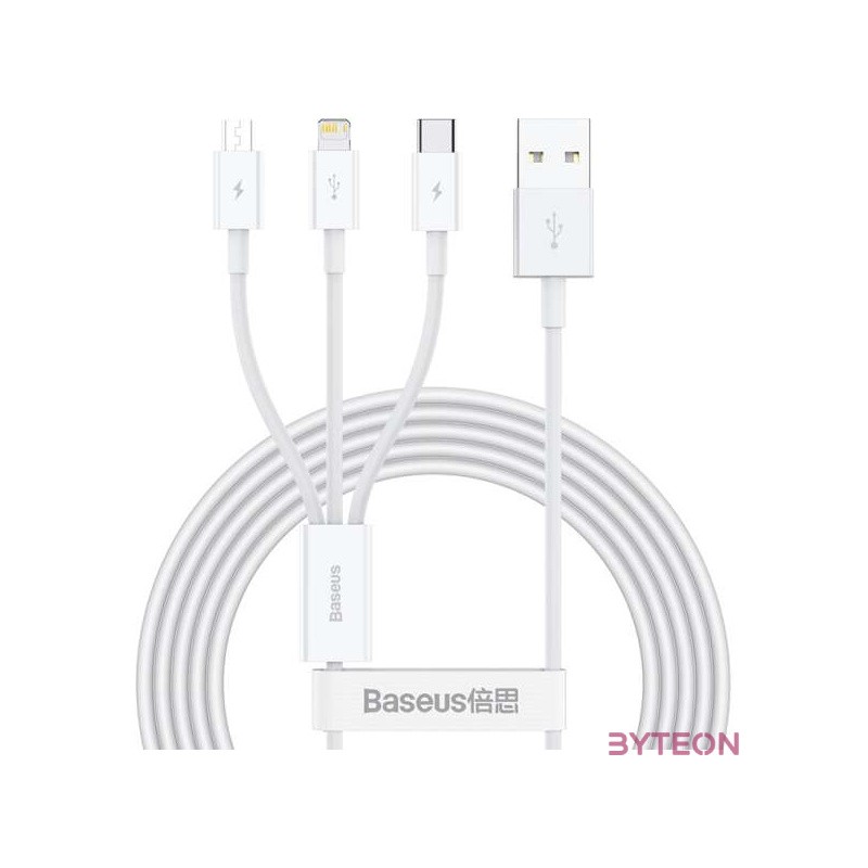 Baseus Superior USB kábel 1,5 M USB 2.0 USB A USB C.Micro USB A,Lightning Fehér