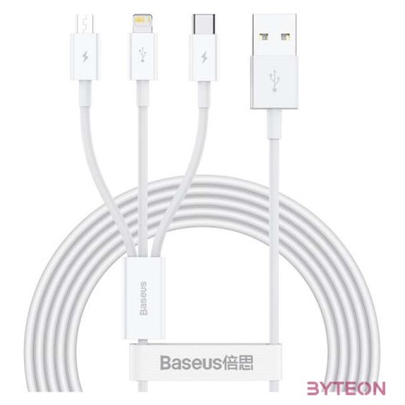 Baseus Superior USB kábel 1,5 M USB 2.0 USB A USB C.Micro USB A,Lightning Fehér