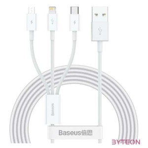Baseus Superior USB kábel 1,5 M USB 2.0 USB A USB C.Micro USB A,Lightning Fehér