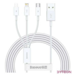 Baseus Superior USB kábel 1,5 M USB 2.0 USB A USB C.Micro USB A,Lightning Fehér