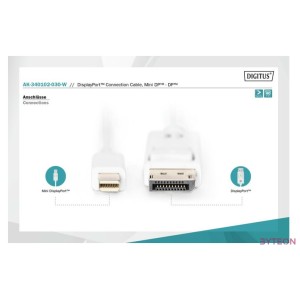 Digitus mini DP - DP, 3m Mini DisplayPort DisplayPort Fehér