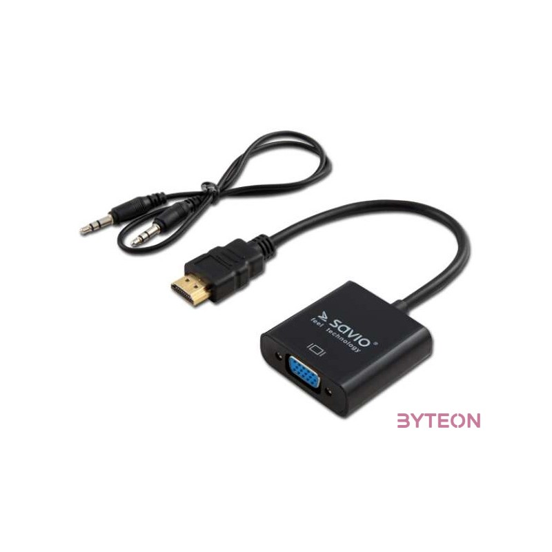 Savio CL-23,B video átalakító kábel 0,5 M VGA (D-Sub) HDMI A-típus (Standard) Fekete