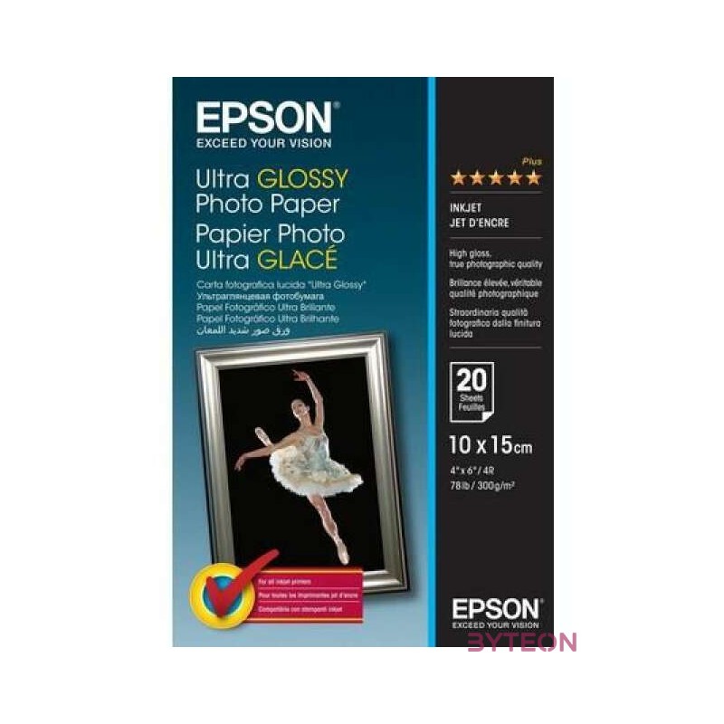 Epson Ultra Glossy Photo Paper, 100 x 150 mm, 300g,m, 20 Lap