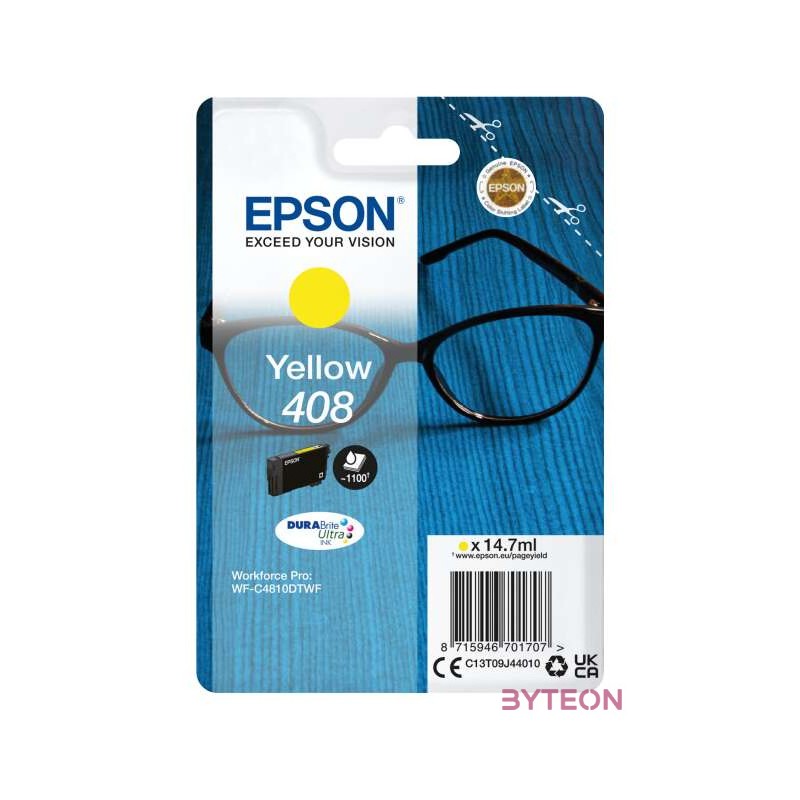 Epson Ink,Singlepack Yellow 408 DURABrite Ultr tintapatron 1 dB Eredeti Nagy (XL) kapacitású Sárga