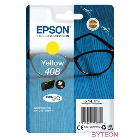 Epson Ink,Singlepack Yellow 408 DURABrite Ultr tintapatron 1 dB Eredeti Nagy (XL) kapacitású Sárga
