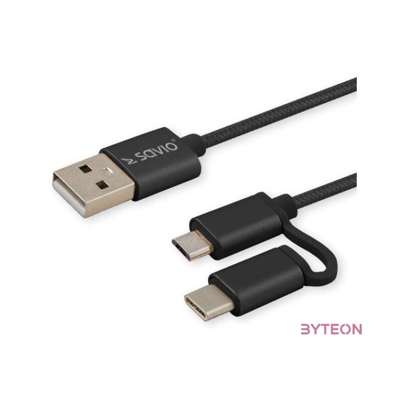Savio CL-128 USB kábel 1 M USB 2.0 USB A USB C,Micro-USB A Fekete