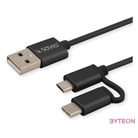 Savio CL-128 USB kábel 1 M USB 2.0 USB A USB C,Micro-USB A Fekete