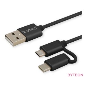 Savio CL-128 USB kábel 1 M USB 2.0 USB A USB C,Micro-USB A Fekete