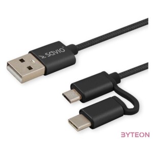 Savio CL-128 USB kábel 1 M USB 2.0 USB A USB C,Micro-USB A Fekete