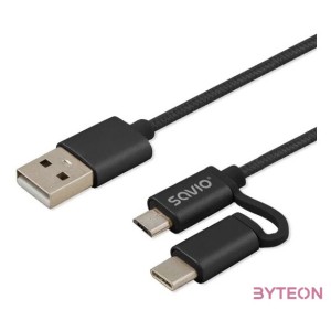 Savio CL-128 USB kábel 1 M USB 2.0 USB A USB C,Micro-USB A Fekete