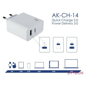 Akyga AK-CH-14 mobiltelefon töltő Fehér Automatikus