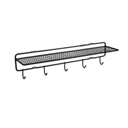 Fali fém polc, 5 fogassal, fekete, 60 cm