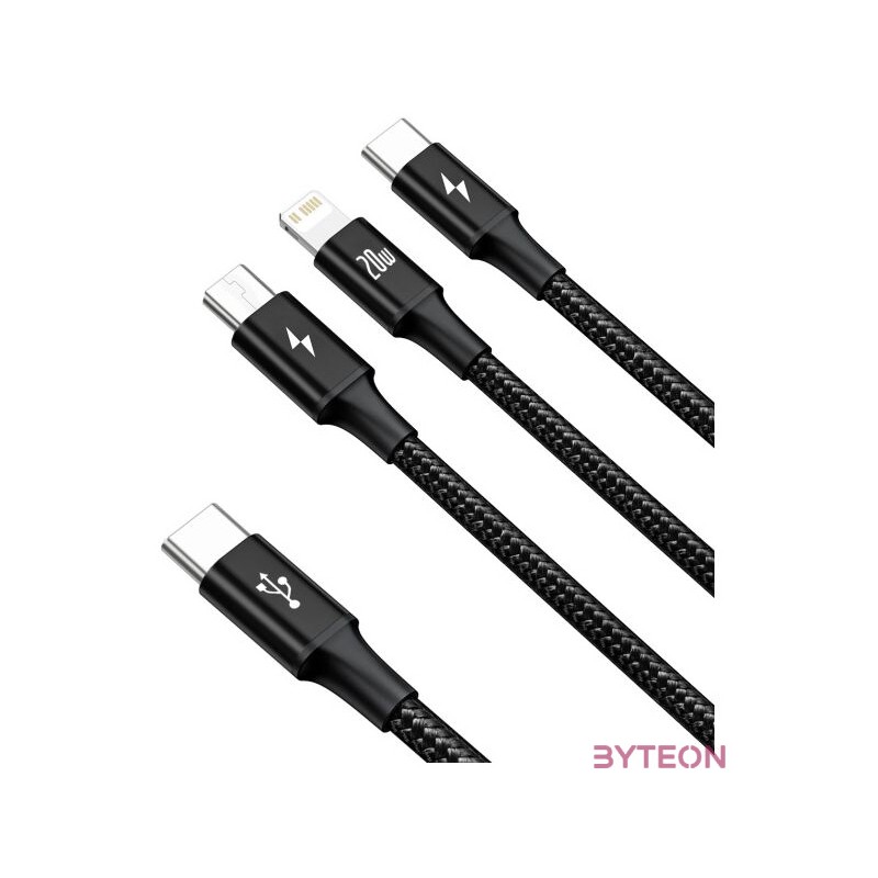 Baseus Rapid 3-in-1 USB kábel 1,5 M USB A USB C.Micro USB A,Lightning Fekete