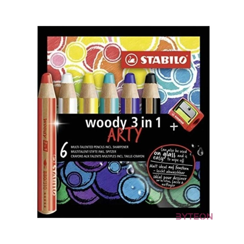 Színes ceruza STABILO Woody 3in1 hengeres vastag 6 db,készlet