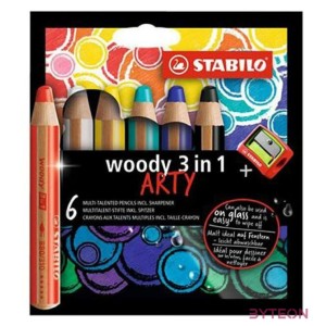 Színes ceruza STABILO Woody 3in1 hengeres vastag 6 db,készlet