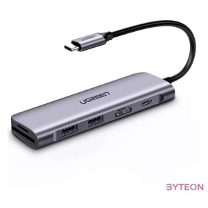 UGREEN CM195 6 az 1-ben USB-C hub 2x USB 3.0, HDMI, SD , microSD, 100 W (szürke)
