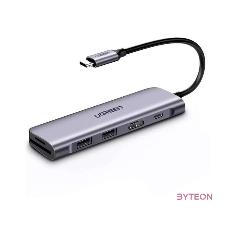 UGREEN CM195 6 az 1-ben USB-C hub 2x USB 3.0, HDMI, SD , microSD, 100 W (szürke)
