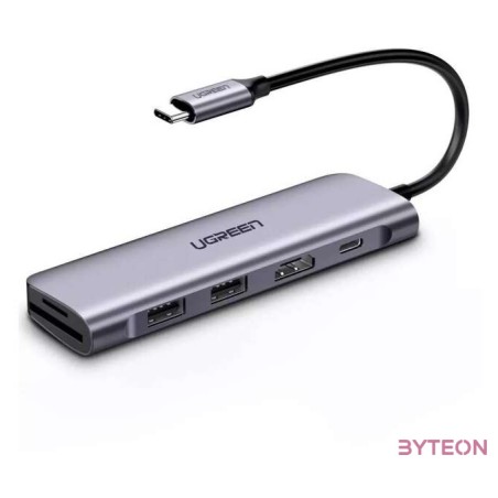 UGREEN CM195 6 az 1-ben USB-C hub 2x USB 3.0, HDMI, SD , microSD, 100 W (szürke)