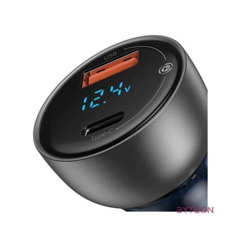 Baseus Particular Digital Display autós töltő kijelzővel, USB  USB-C, QC3.0  PD, 5A, 65 W (ezüst)