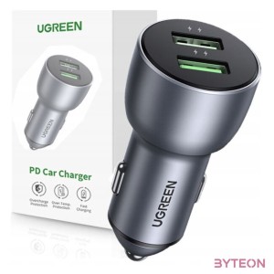 UGREEN CD213 QC 3.0 autós töltő, 2xUSB, 36W (szürke)