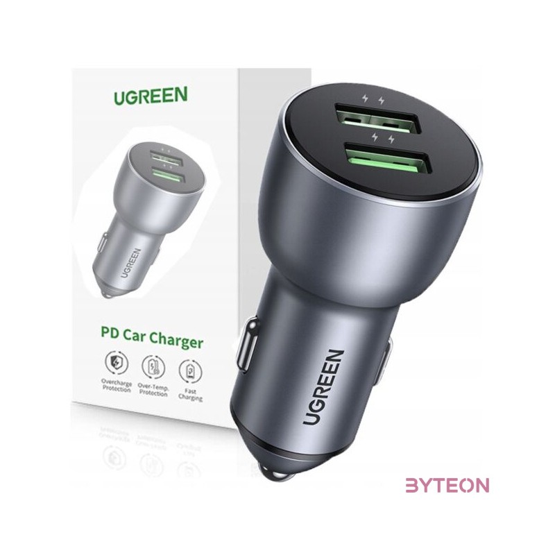 UGREEN CD213 QC 3.0 autós töltő, 2xUSB, 36W (szürke)