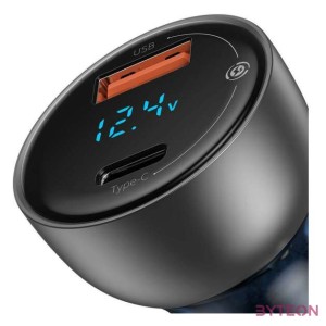 Baseus Particular Digital Display autós töltő kijelzővel, USB  USB-C, QC3.0  PD, 5A, 65 W (ezüst)