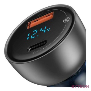 Baseus Particular Digital Display autós töltő kijelzővel, USB  USB-C, QC3.0  PD, 5A, 65 W (ezüst)