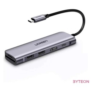 UGREEN CM195 6 az 1-ben USB-C hub 2x USB 3.0, HDMI, SD , microSD, 100 W (szürke)