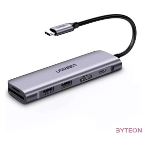 UGREEN CM195 6 az 1-ben USB-C hub 2x USB 3.0, HDMI, SD , microSD, 100 W (szürke)