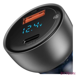 Baseus Particular Digital Display autós töltő kijelzővel, USB  USB-C, QC3.0  PD, 5A, 65 W (ezüst)