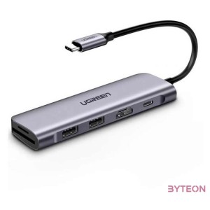 UGREEN CM195 6 az 1-ben USB-C hub 2x USB 3.0, HDMI, SD , microSD, 100 W (szürke)