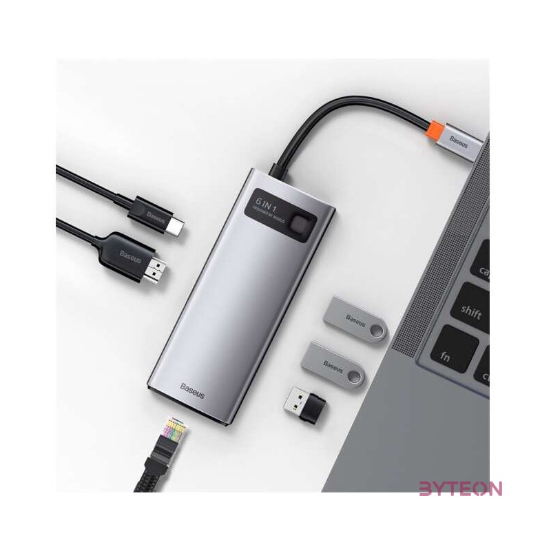 Baseus Metal Gleam Series 6 az 1-ben hub, USB-C - 3x USB 3.0  HDMI  USB-C PD  Ethernet RJ45